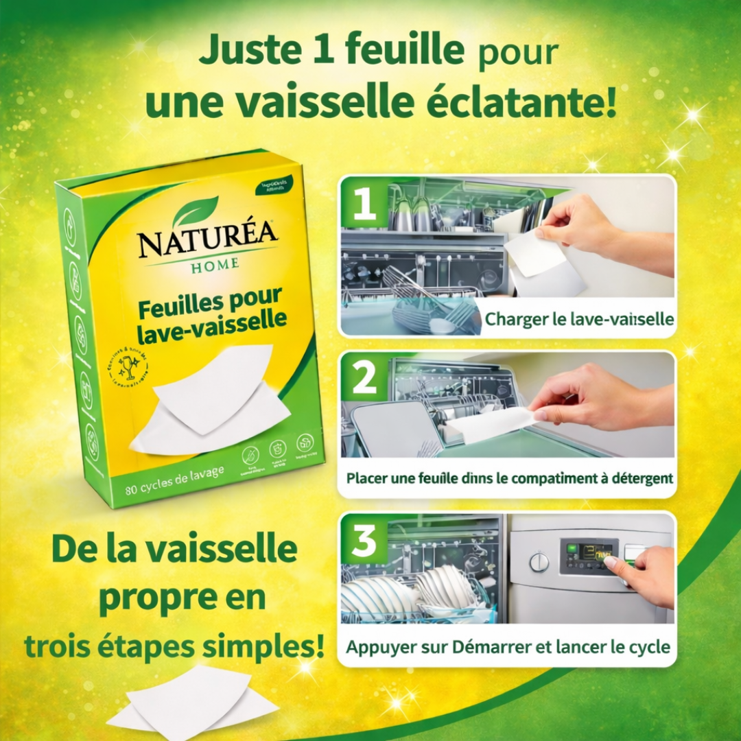 Feuilles Détergentes Écologiques pour Lave-Vaisselle Naturea Home  80 Cycles de Lavage