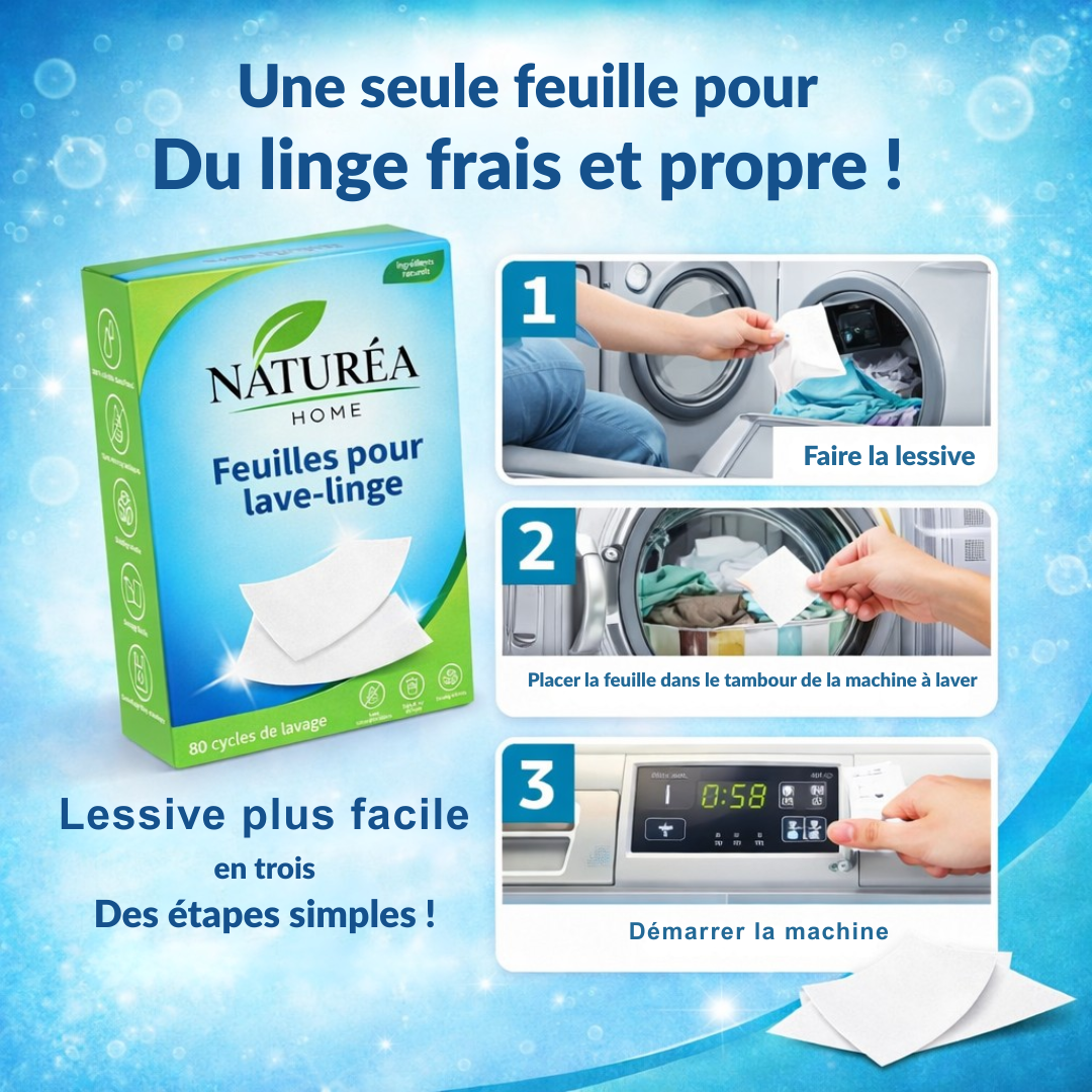 Feuilles de Lessive Naturea Home – Écologiques, 80 Cycles de Lavage