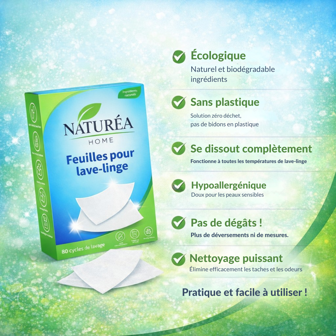 Feuilles de Lessive Naturea Home – Écologiques, 80 Cycles de Lavage